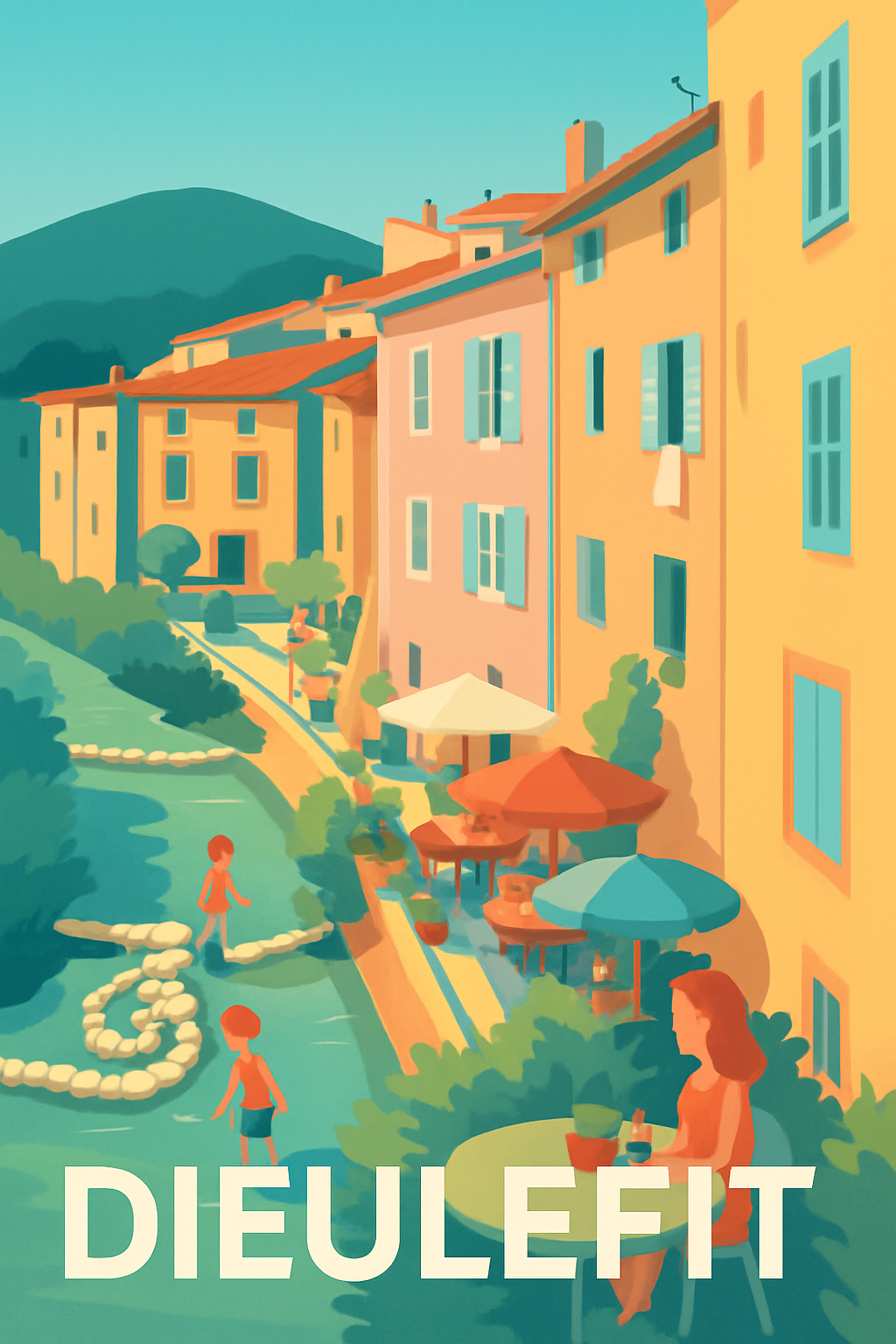 Drôme France Pas de Cadre / 20 × 30cm Affiche de Dieulefit - Charme et douceur au fil de l'eau