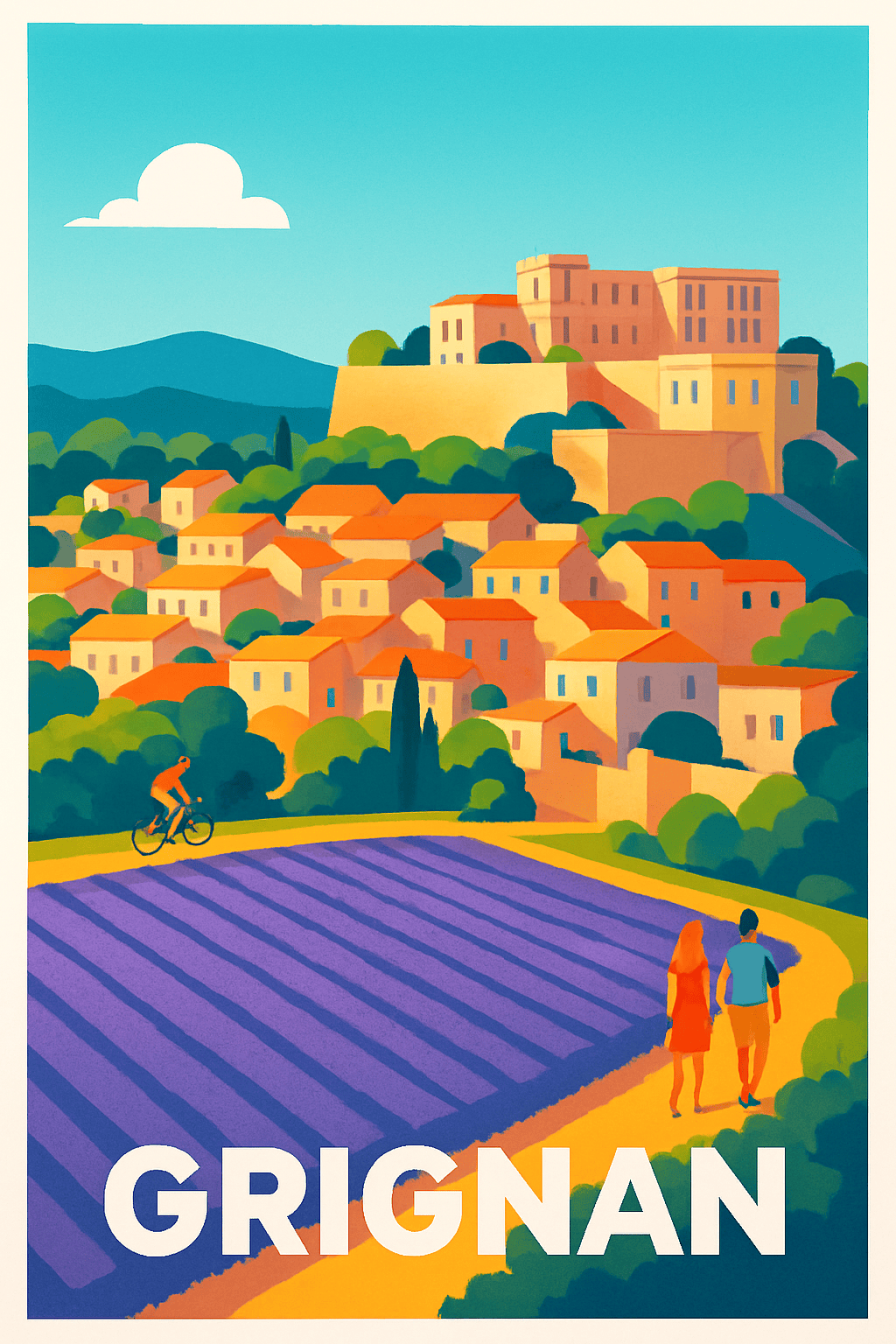 Affiche Grignan — Charme Provençal et Lavandes en Fleurs · poster d'art de Grignan