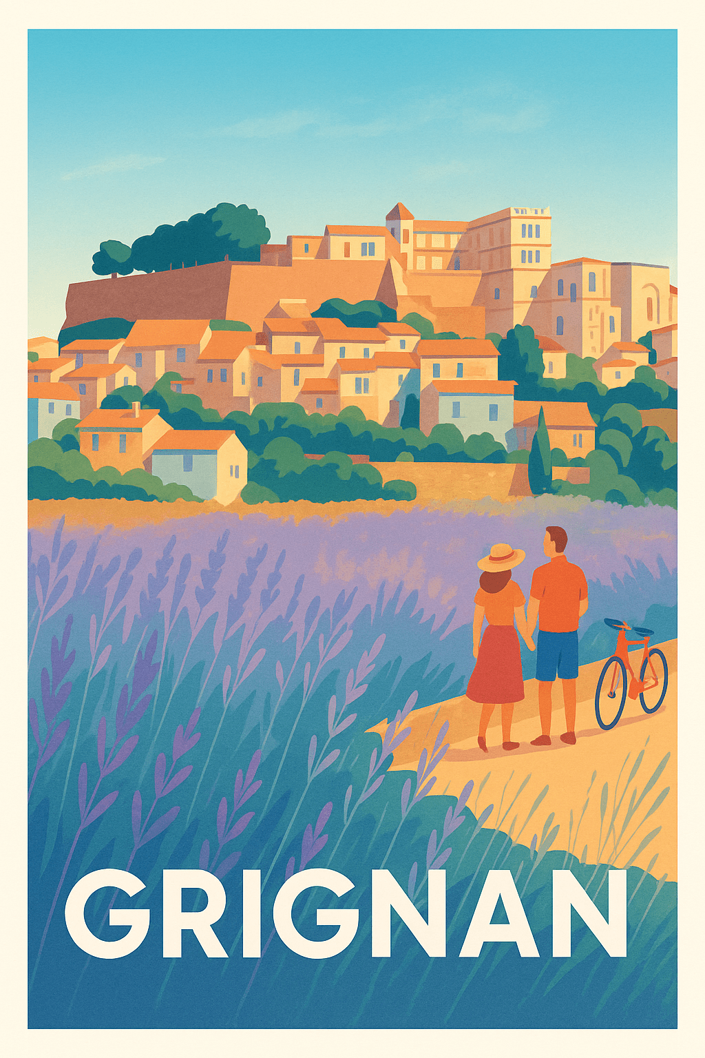 Drôme France Pas de Cadre / 20 × 30cm Affiche de Grignan - Charme provençal et lavandes envoûtantes