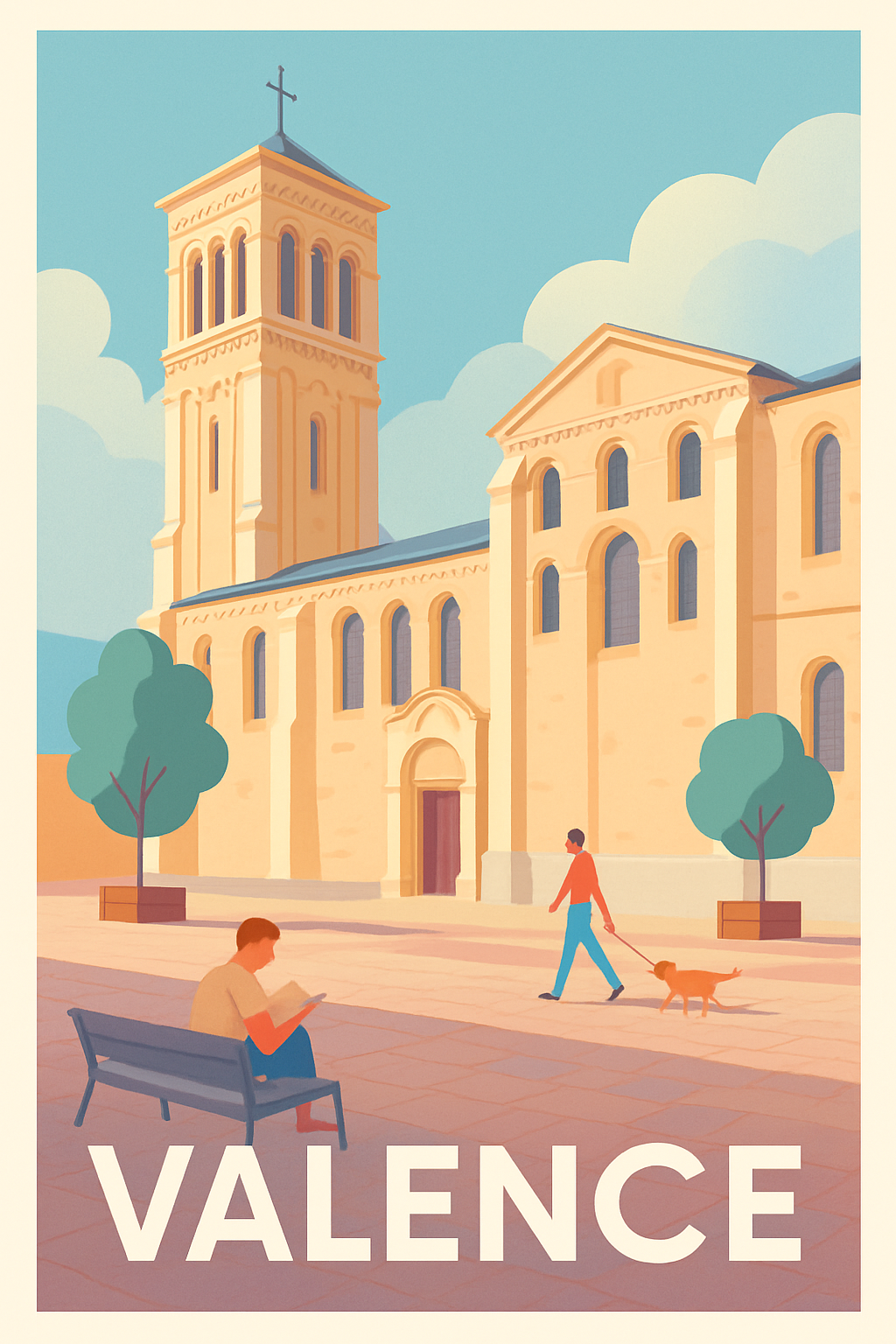 Drôme France Pas de Cadre / 20 × 30cm Affiche de Valence - Sérénité et lumière au cœur de la ville