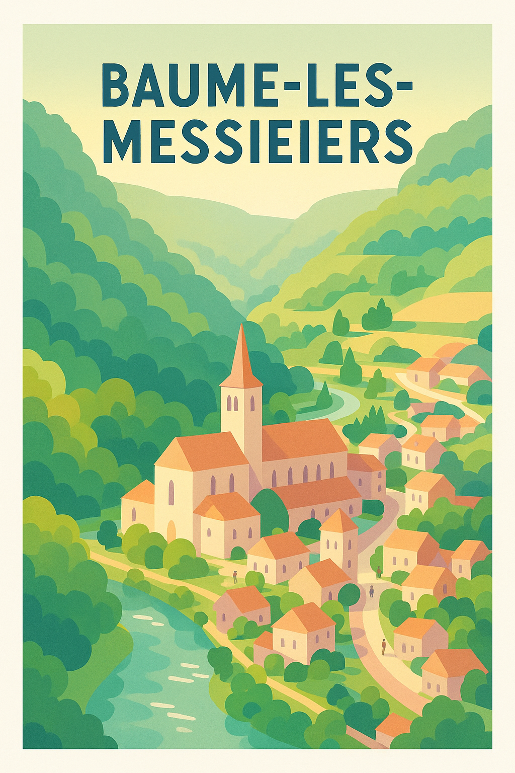 Affiche Baume-les-Messieurs — Charmant village au cœur de la nature · poster d'art de Baume-les-Messieurs