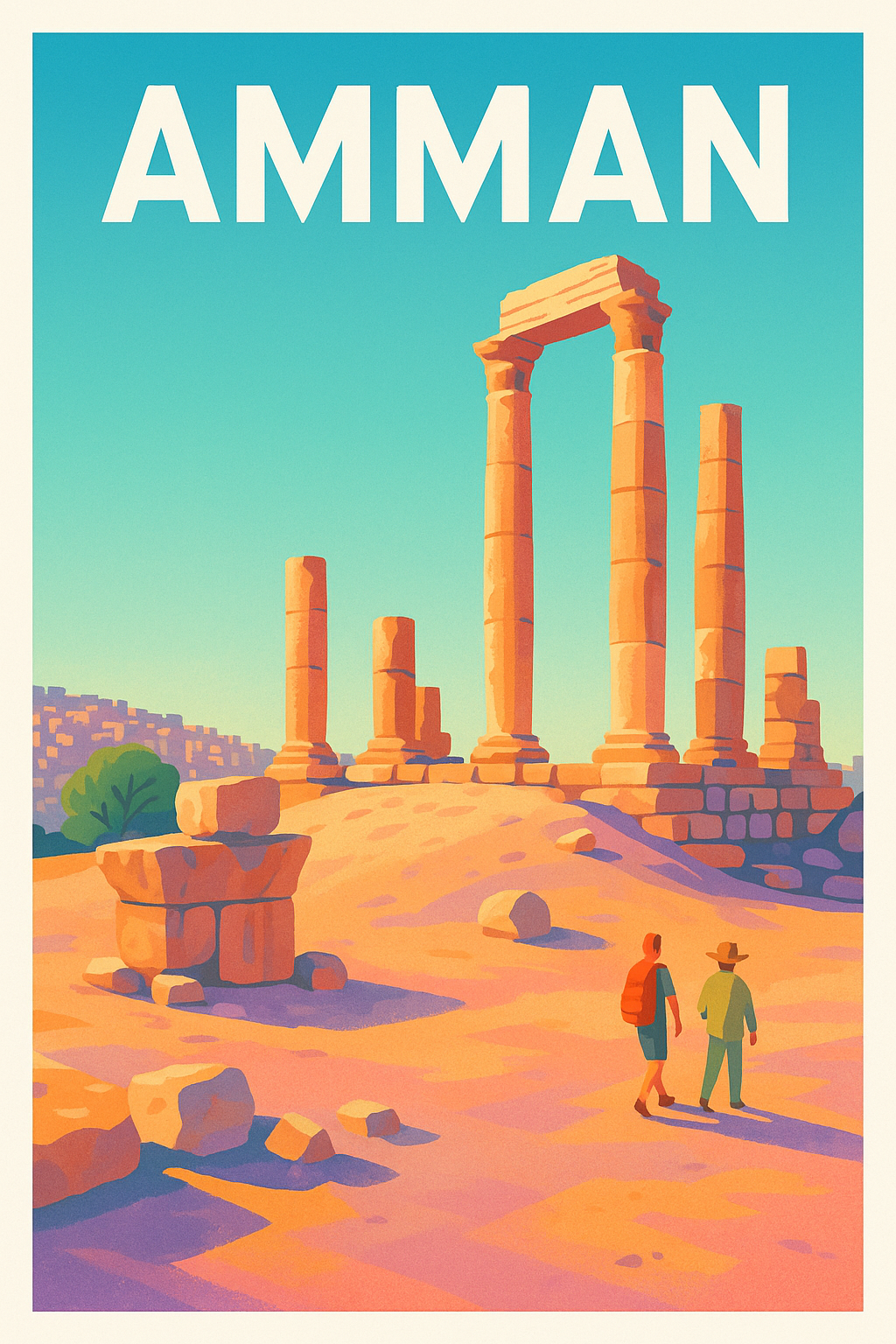 Affiche de Amman - Vestiges historiques sous le soleil levant