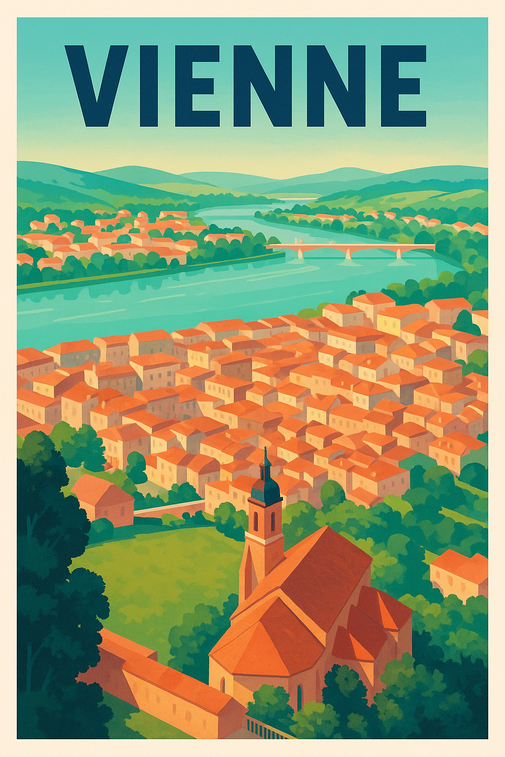 Affiche Vienne — Charme et sérénité au fil du Rhône · poster d'art de Vienne