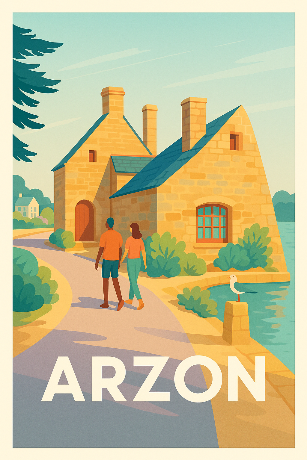 Affiche Arzon — Promenade paisible au bord de l'eau · poster d'art de Arzon