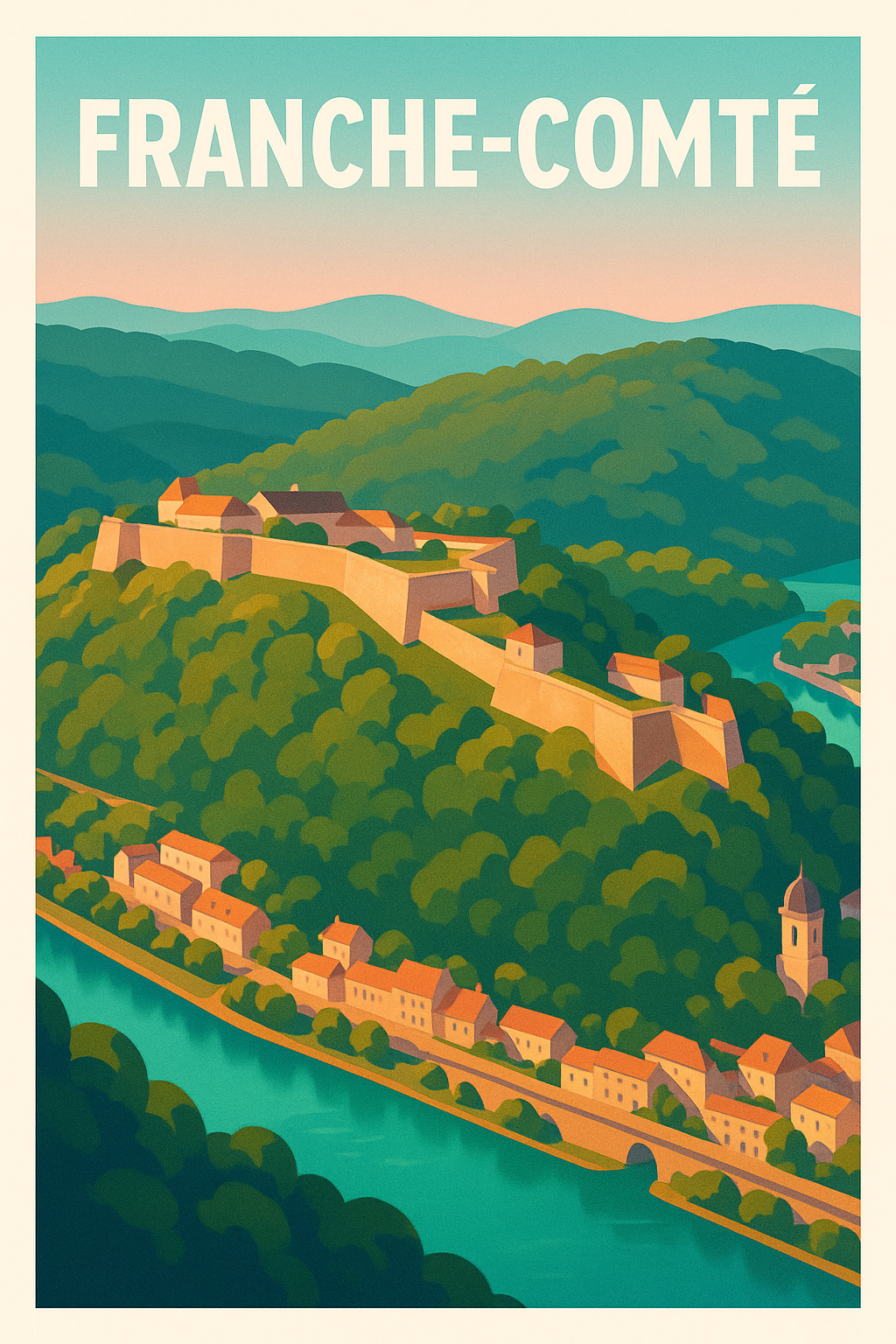 Affiche Franche-Comté — Escapade bucolique au cœur des fortifications · poster d'art de Franche-Comté