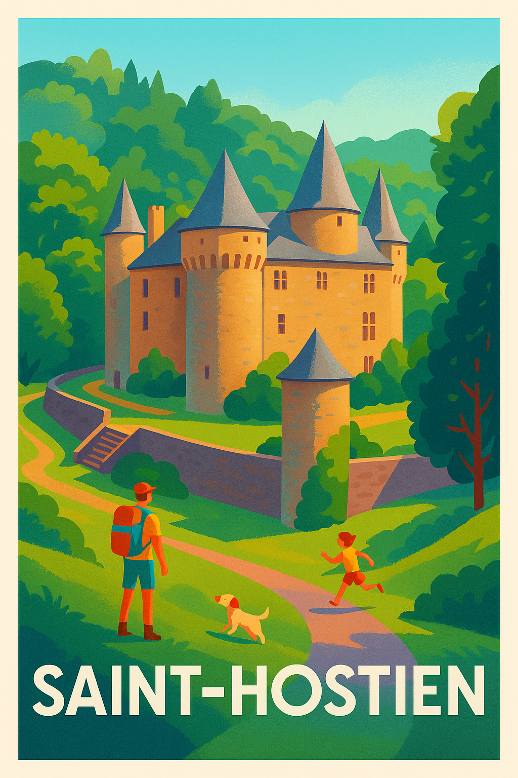 Affiche Saint-Hostien — Évasion champêtre et patrimoine historique · poster d'art de Saint-Hostien