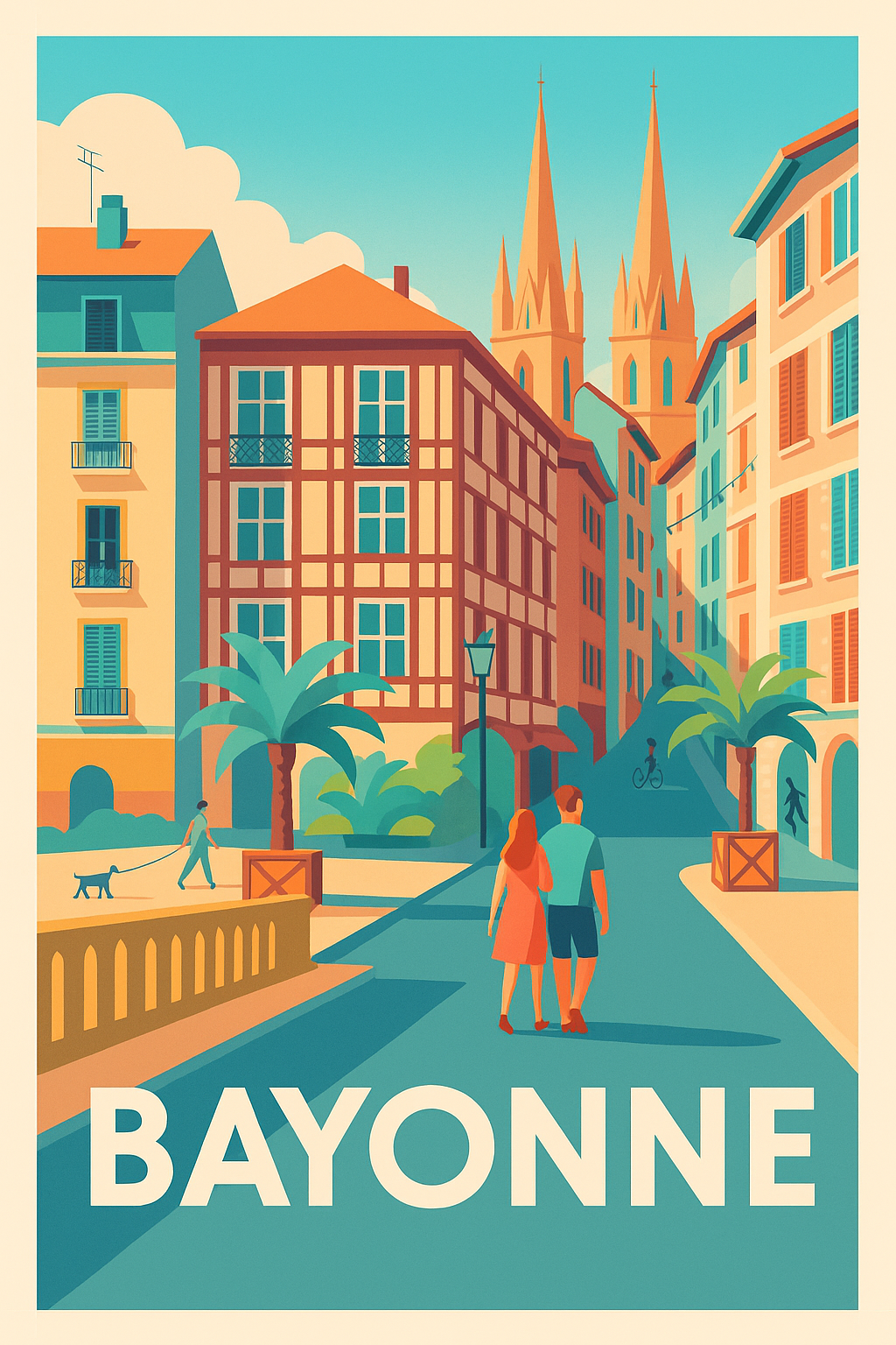 Affiche Bayonne - Charme basque ensoleillé