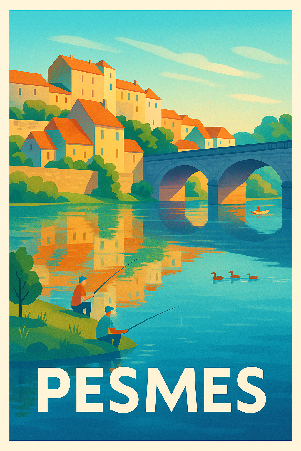 Affiche Pesmes — Tranquillité au bord de l'eau · poster d'art de Pesmes