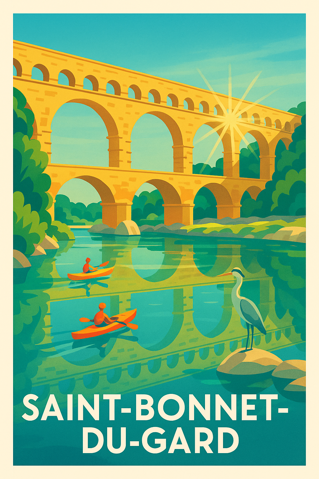 Affiche Saint-Bonnet-du-Gard — Tranquillité au fil de l'eau · poster d'art de Saint-Bonnet-du-Gard