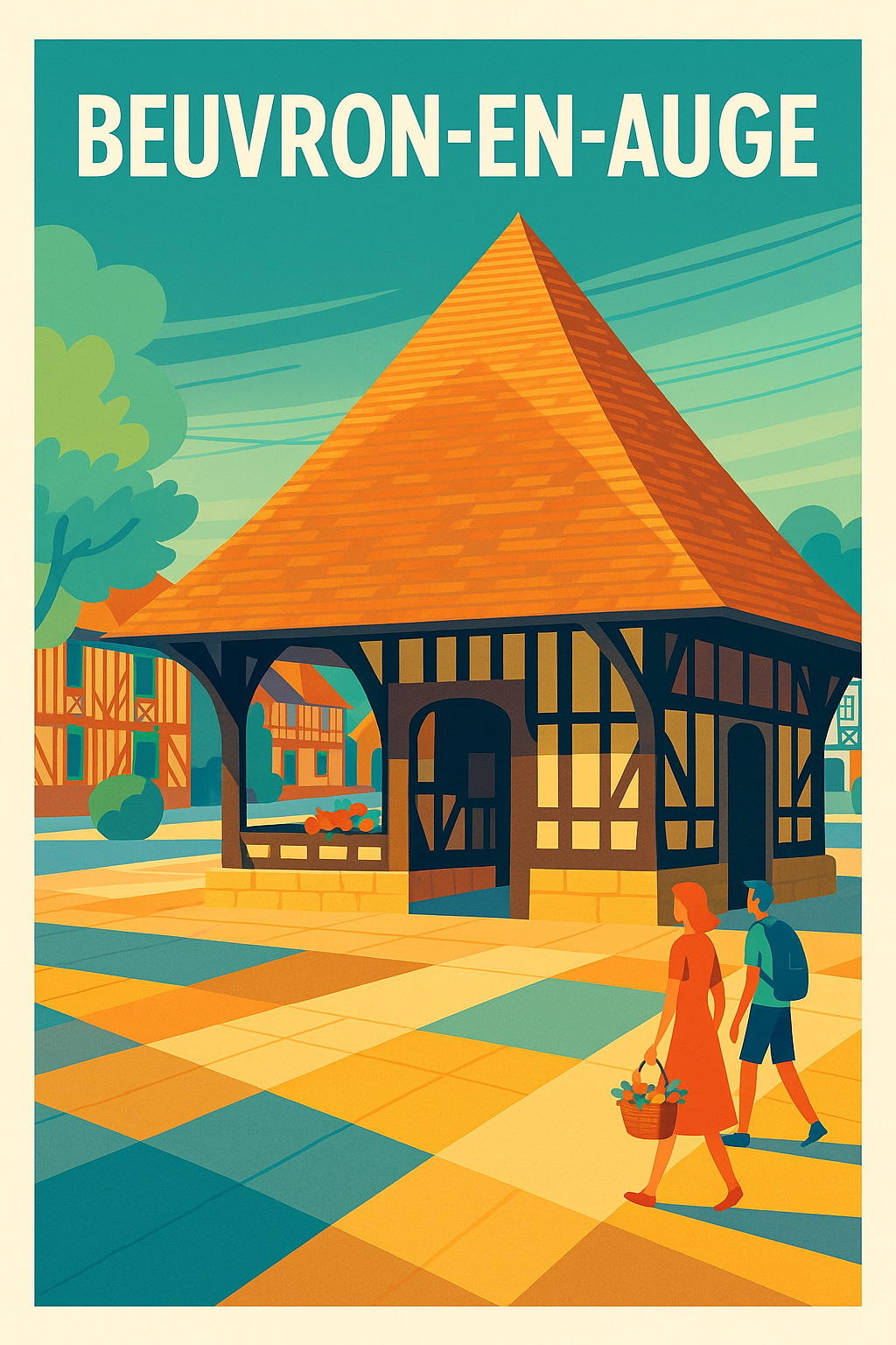 Affiche Beuvron-en-Auge — Charme intemporel du Pays d'Auge · poster d'art de Beuvron-en-Auge