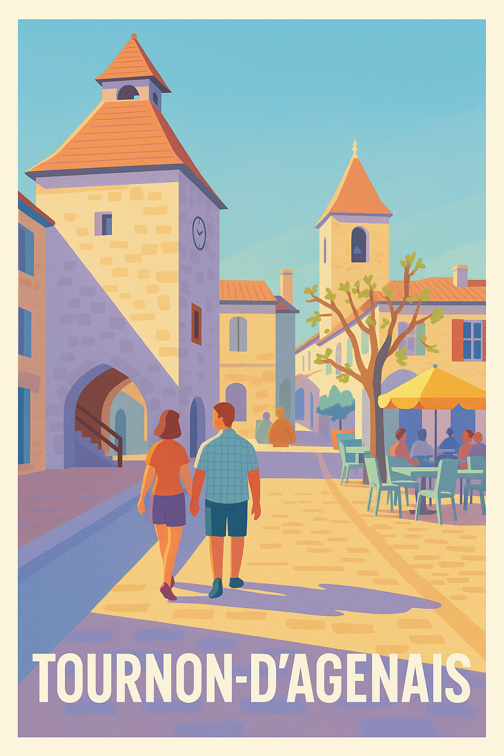 Affiche Tournon-d'Agenais — Balade ensoleillée au cœur de la bastide · poster d'art de Tournon-d'Agenais