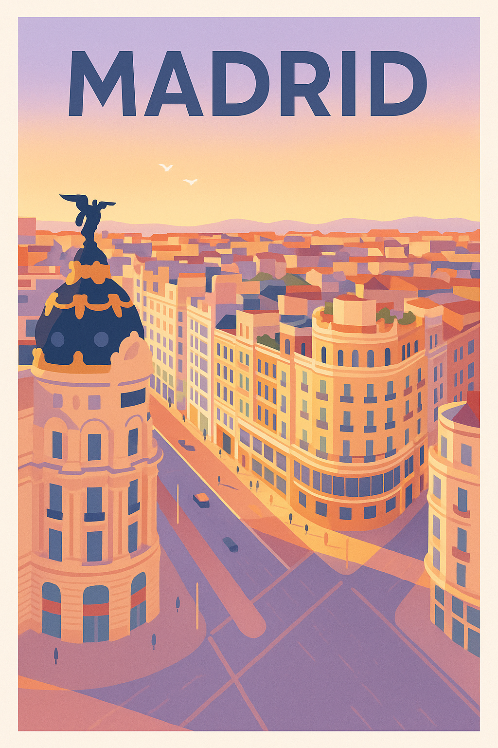 Affiche Madrid — Perspective dorée sur la capitale espagnole · poster d'art de Madrid
