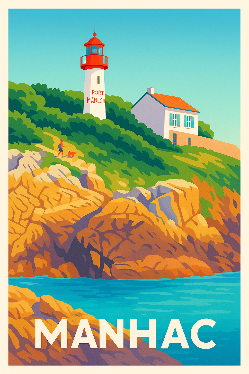 Affiche Manhac — Le charme pittoresque du phare de Port Manéch · poster d'art de Manhac