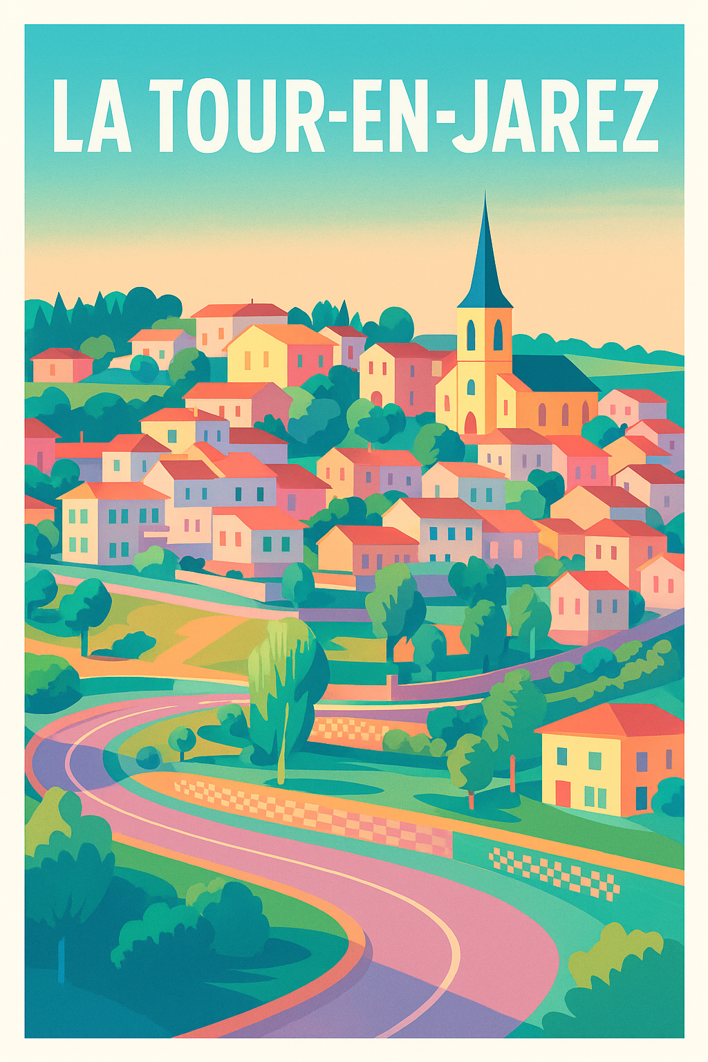 Affiche de La Tour-en-Jarez - Charme coloré du village aux collines