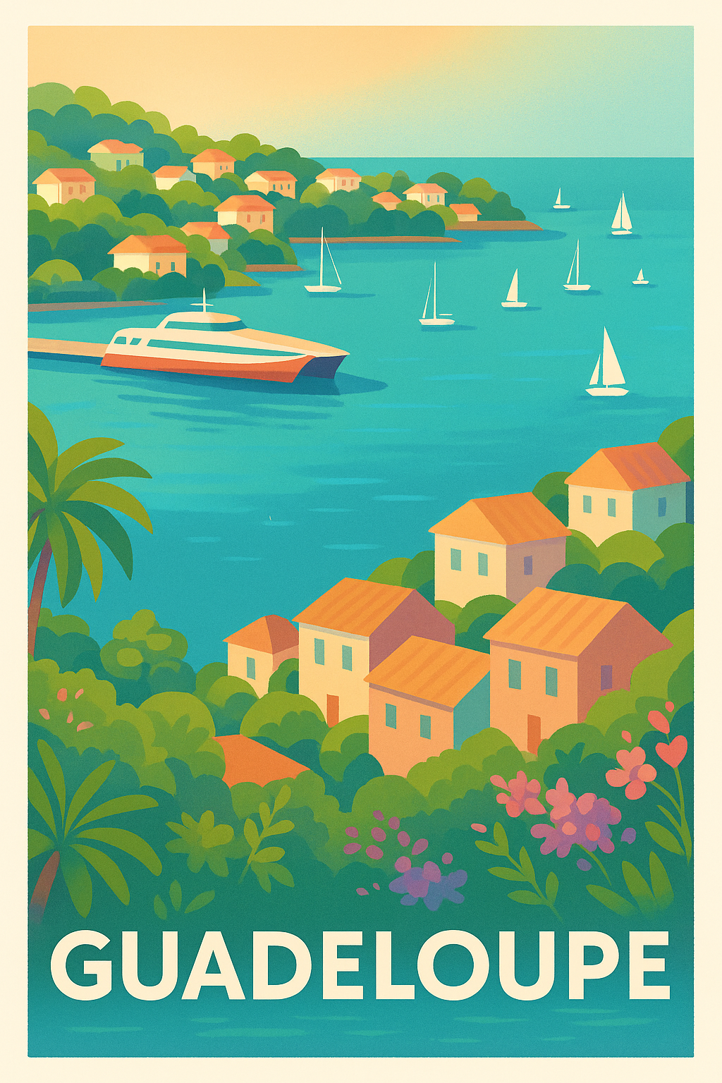Affiche de Guadeloupe - Paradis tropical illustré