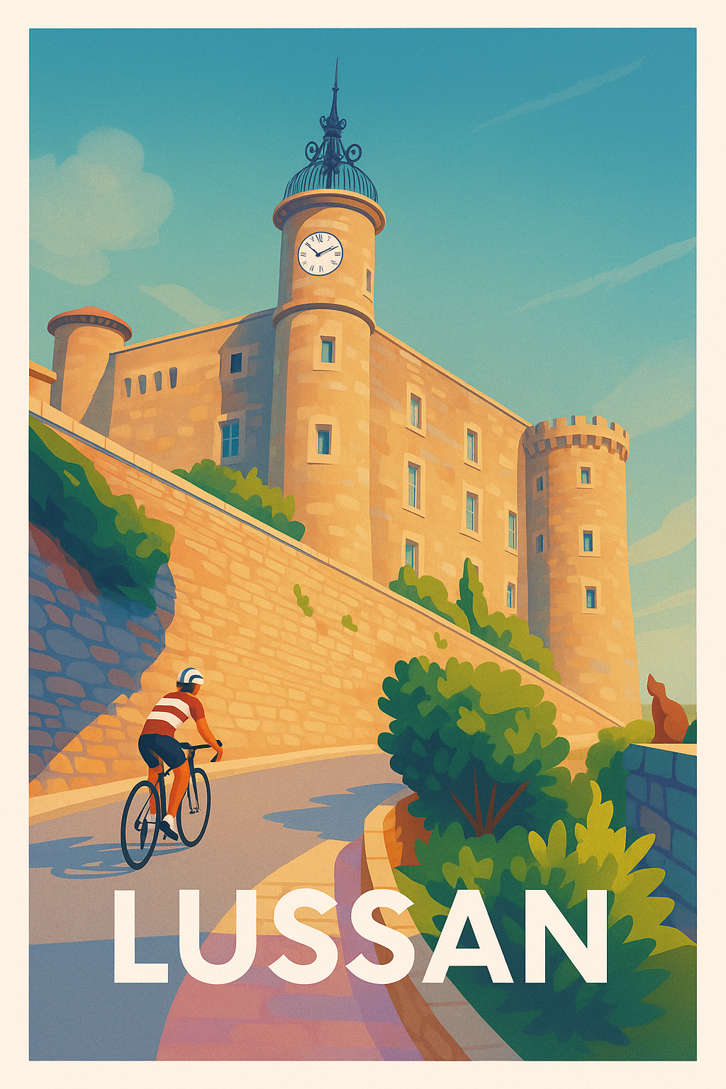 Affiche Lussan — Pédalez au pied du château historique · poster d'art de Lussan