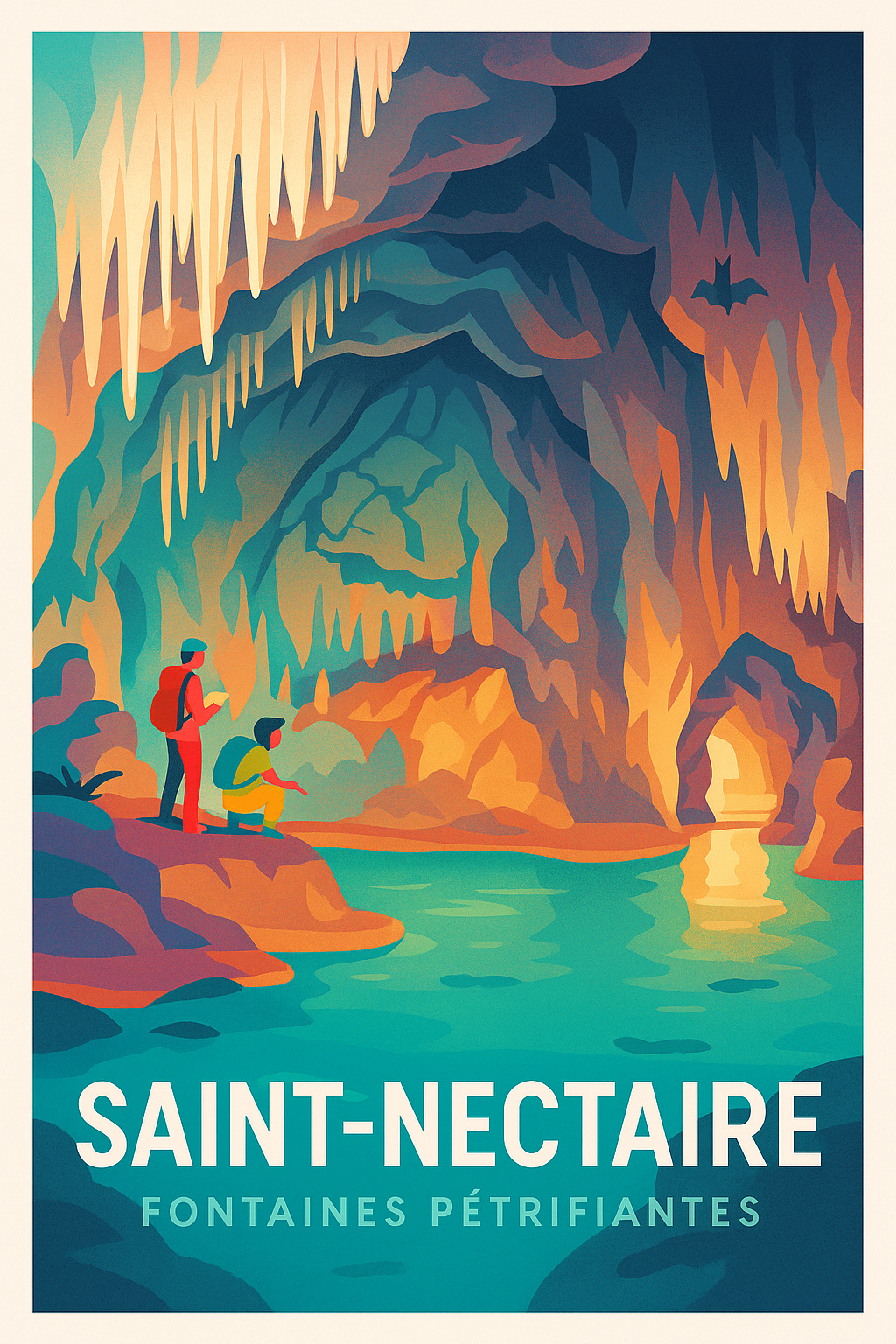 Affiche Saint-Nectaire — Exploration des fontaines pétrifiantes · poster d'art de Saint-Nectaire