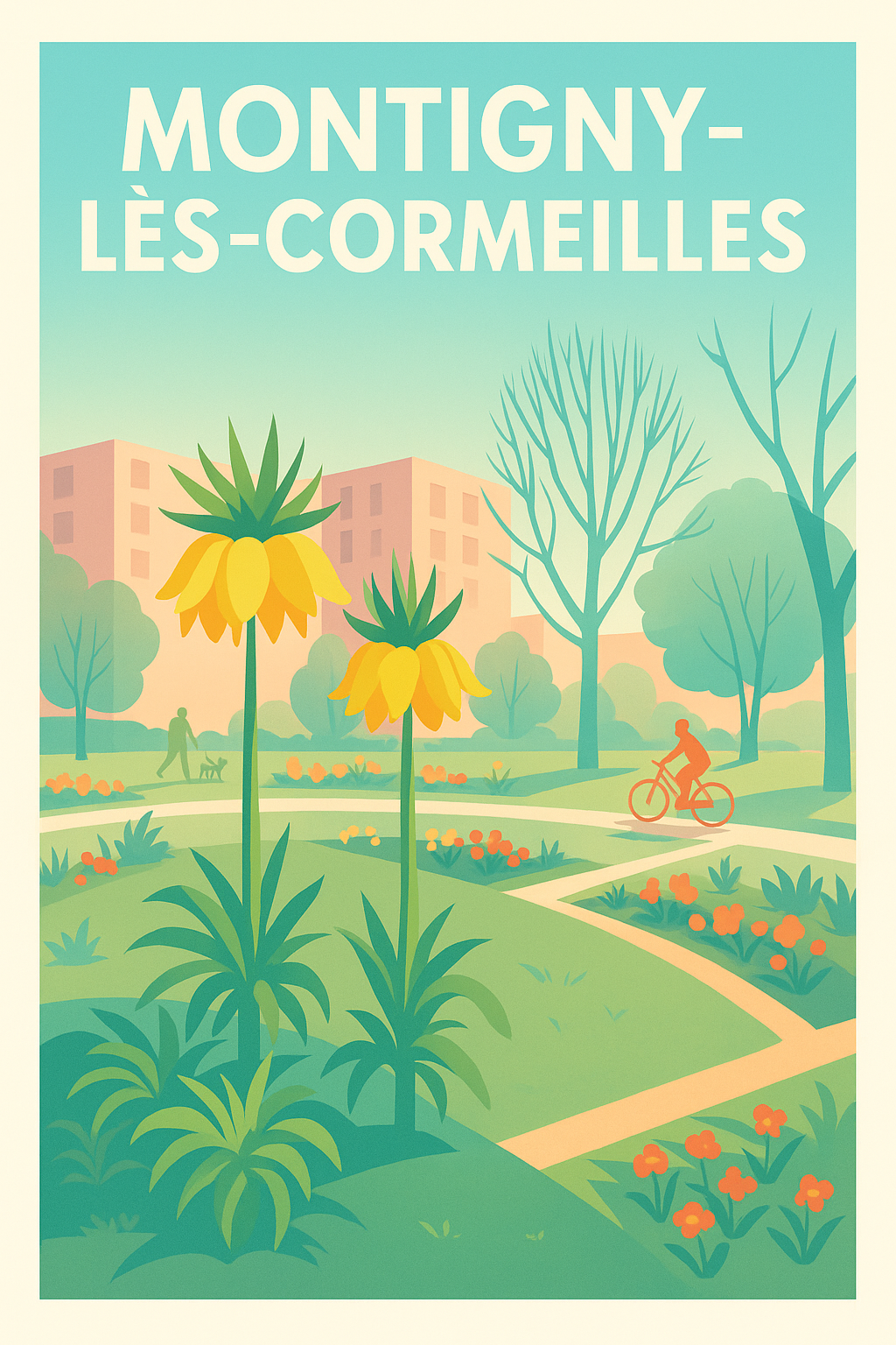 Affiche Montigny-lès-Cormeilles — Évasion florale et douceur urbaine · poster d'art de Montigny-lès-Cormeilles