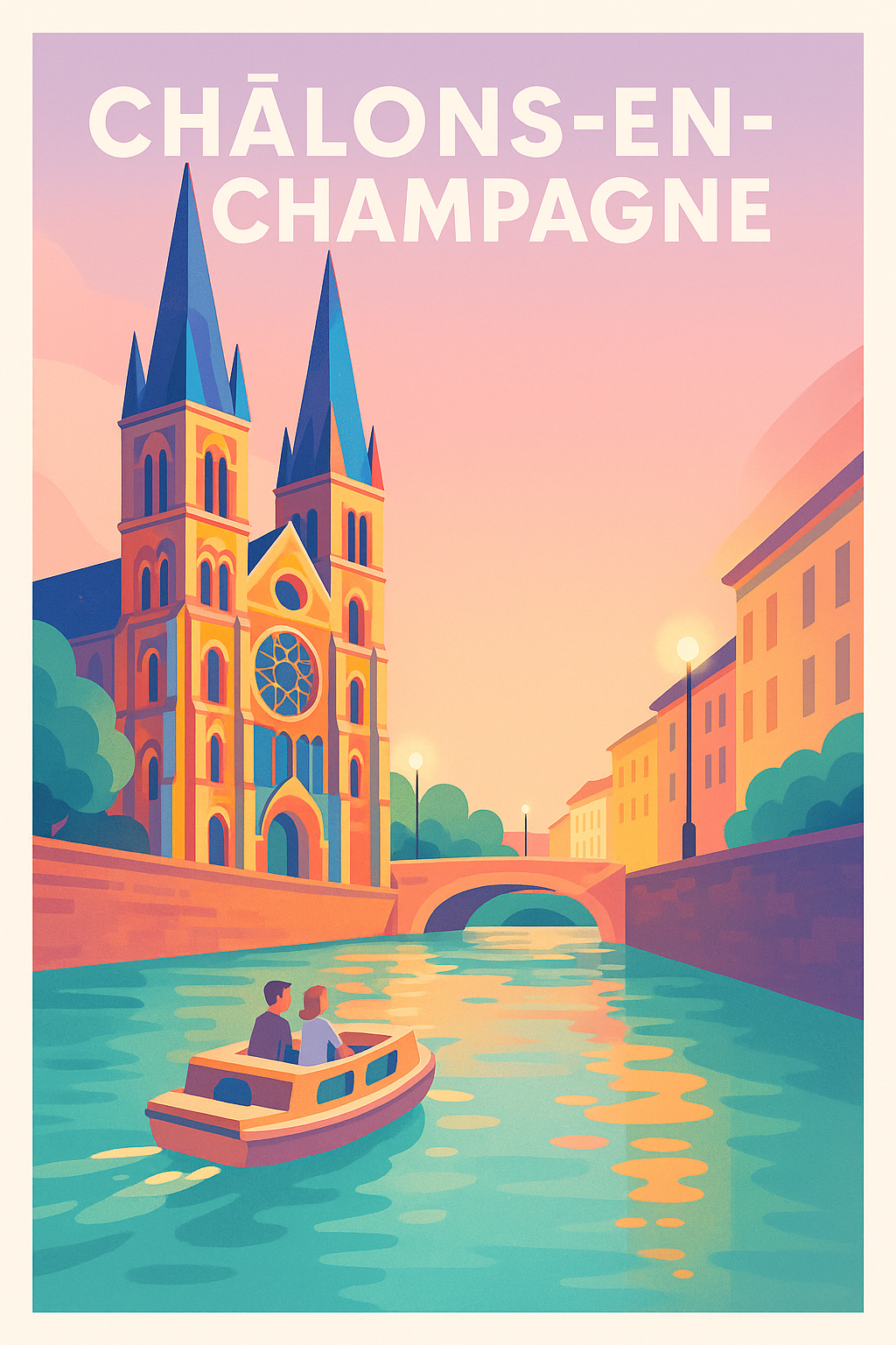 Affiche Châlons-en-Champagne — Douceur et sérénité sur les canaux · poster d'art de Châlons-en-Champagne