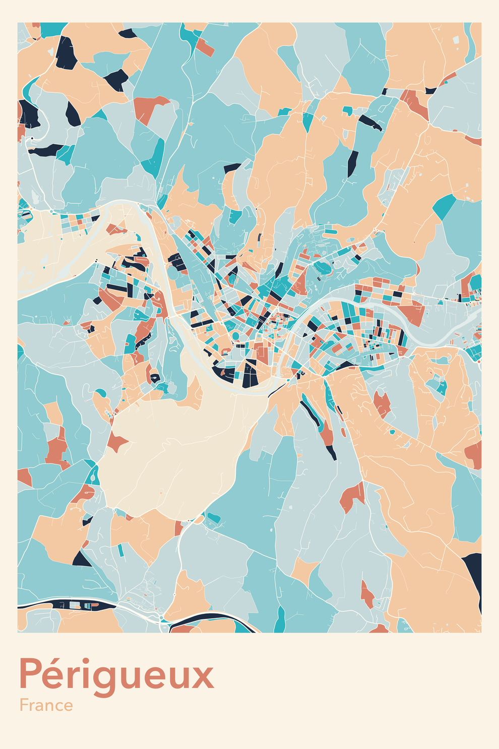 Plan de Périgueux coloré - Carte personnalisée