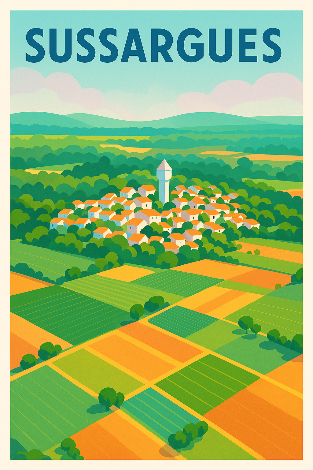 Affiche de Sussargues - L'authenticité d'un village entouré de champs colorés