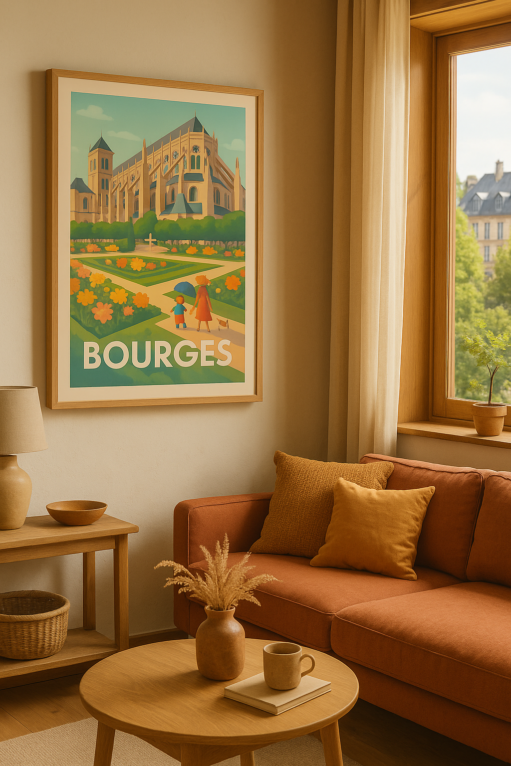 Mise en situation Affiche Bourges - Promenade ensoleillée au cœur de l'histoire