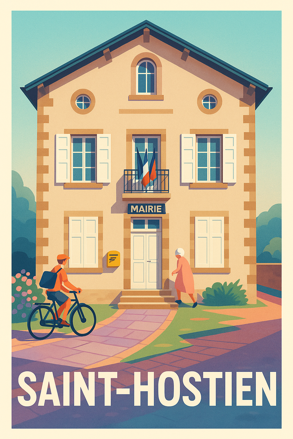 Affiche Saint-Hostien — Charme paisible de la mairie de village · poster d'art de Saint-Hostien