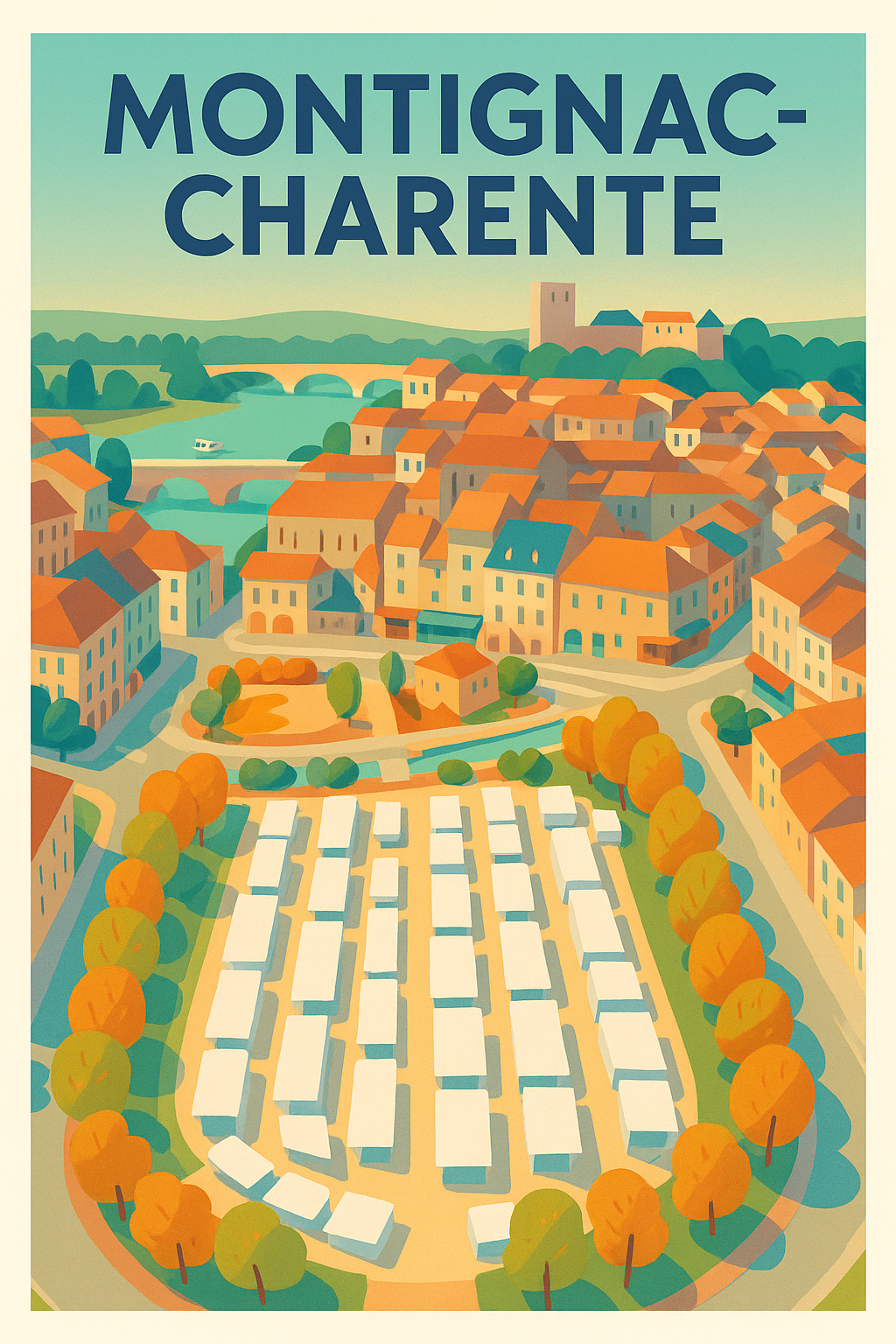 Affiche de Montignac-Charente - Une charmante vue colorée de la ville