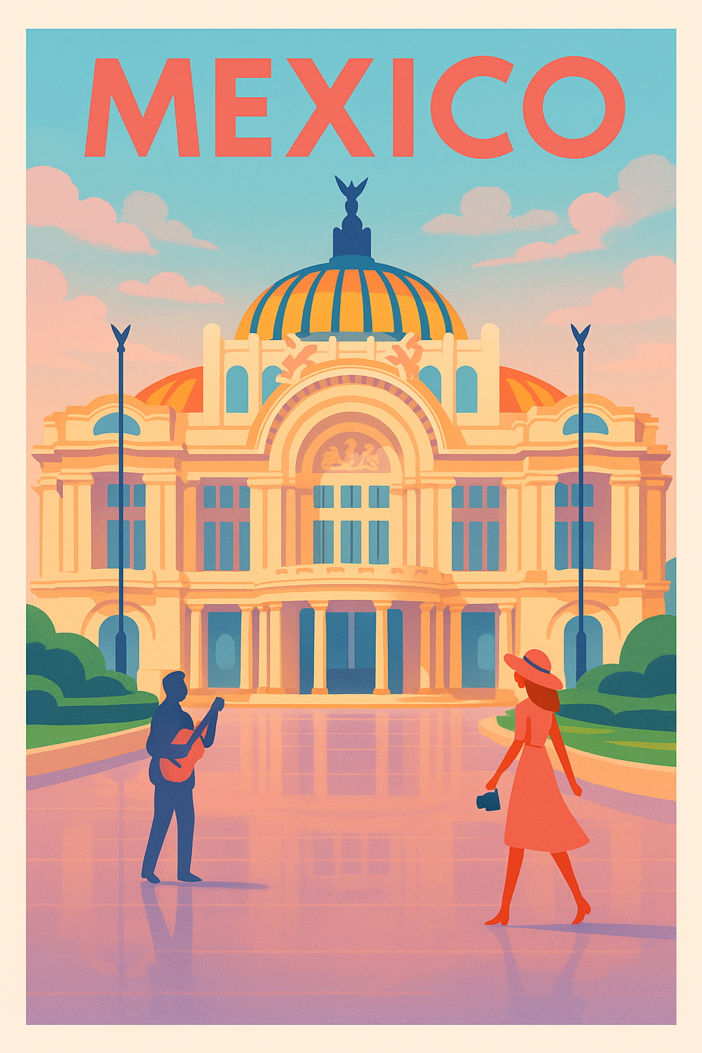 Affiche Mexico — Charme et musique sous le ciel d'azur · poster d'art de Mexico