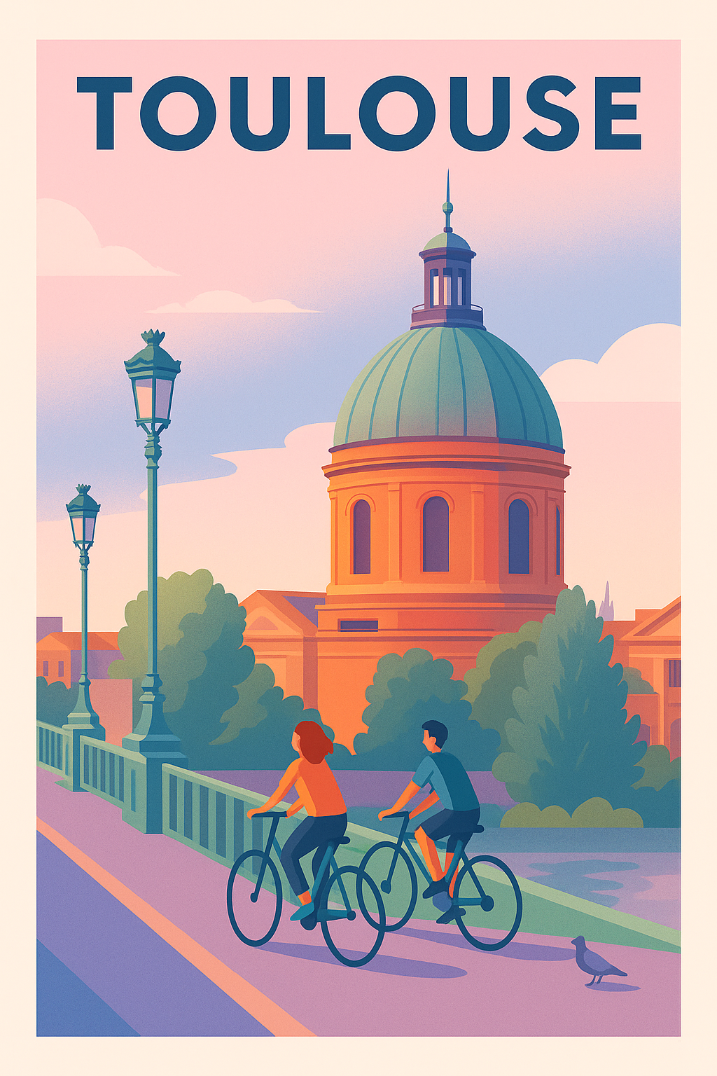 Affiche de Toulouse - Balade à vélo sous le dôme emblématique