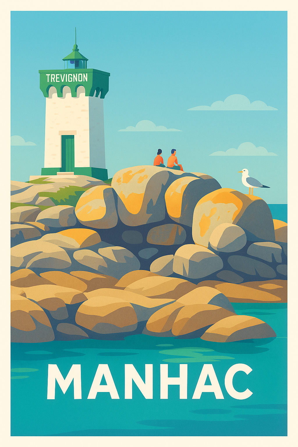 Affiche Manhac — L'évasion marine au phare de Trévignon · poster d'art de Manhac