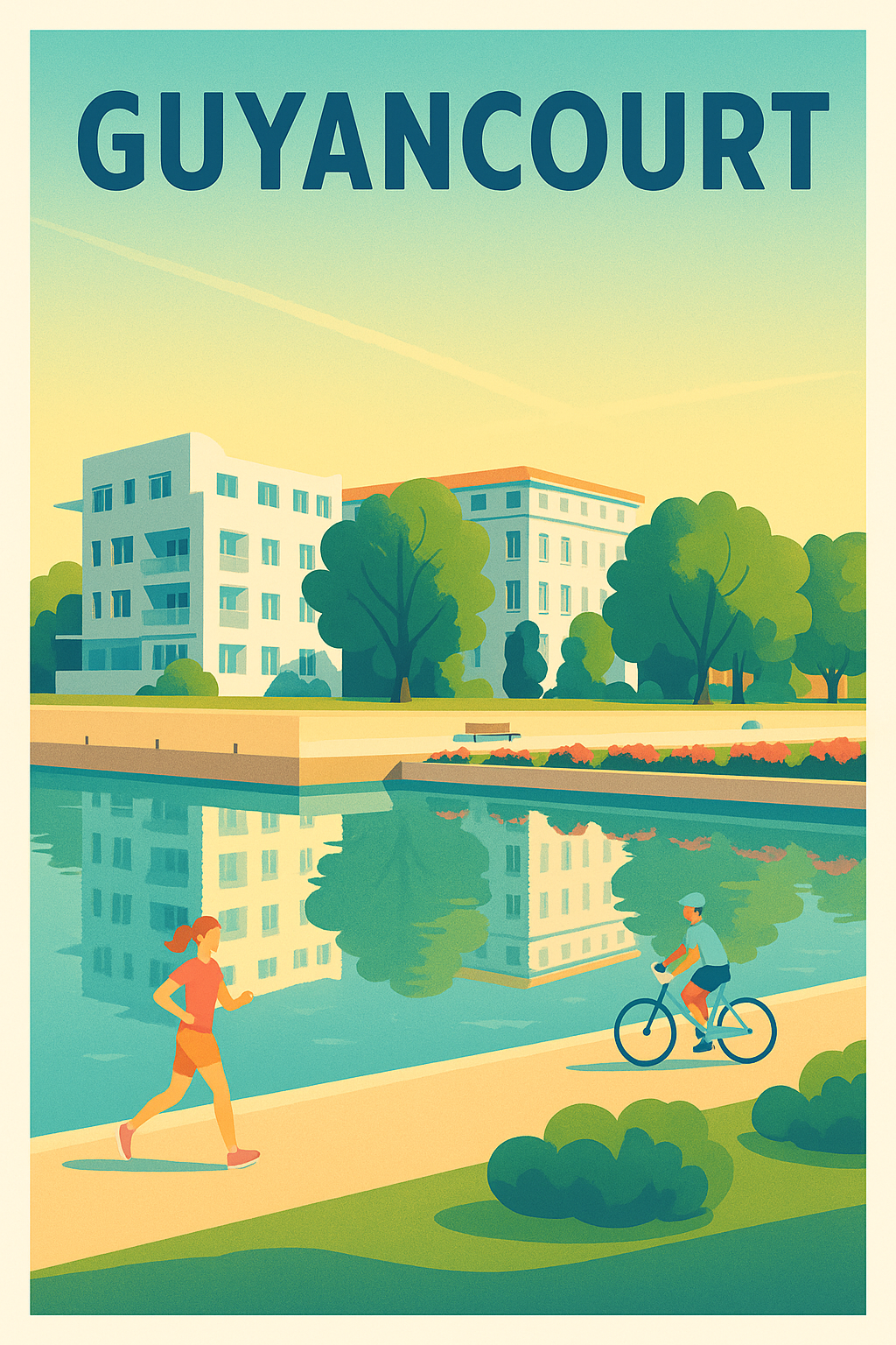 Affiche Guyancourt — Promenade et sérénité au bord de l'eau · poster d'art de Guyancourt