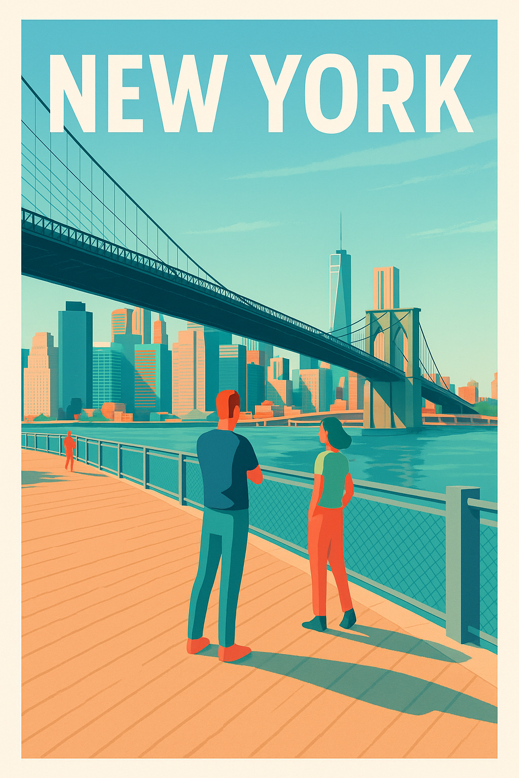 Affiche de New York - Une balade au bord de l'eau sous le pont de Brooklyn