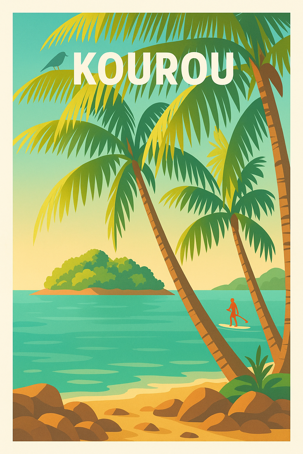 Affiche Kourou — Évasion tropicale entre palmiers et océan · poster d'art de Kourou
