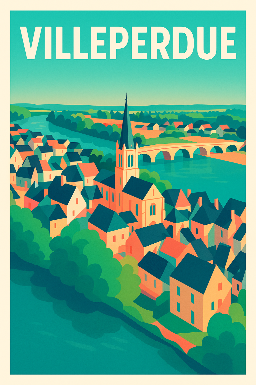 Affiche de Villeperdue - Le charme paisible d'un village au bord de l'eau