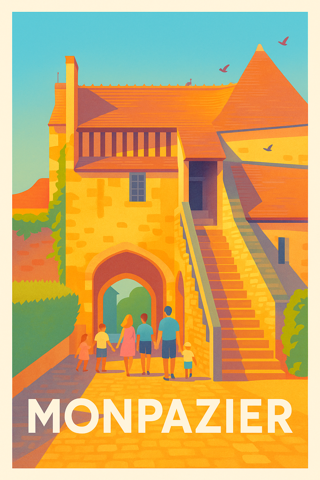 Affiche Monpazier — L'élégance médiévale au soleil du Sud-Ouest · poster d'art de Monpazier