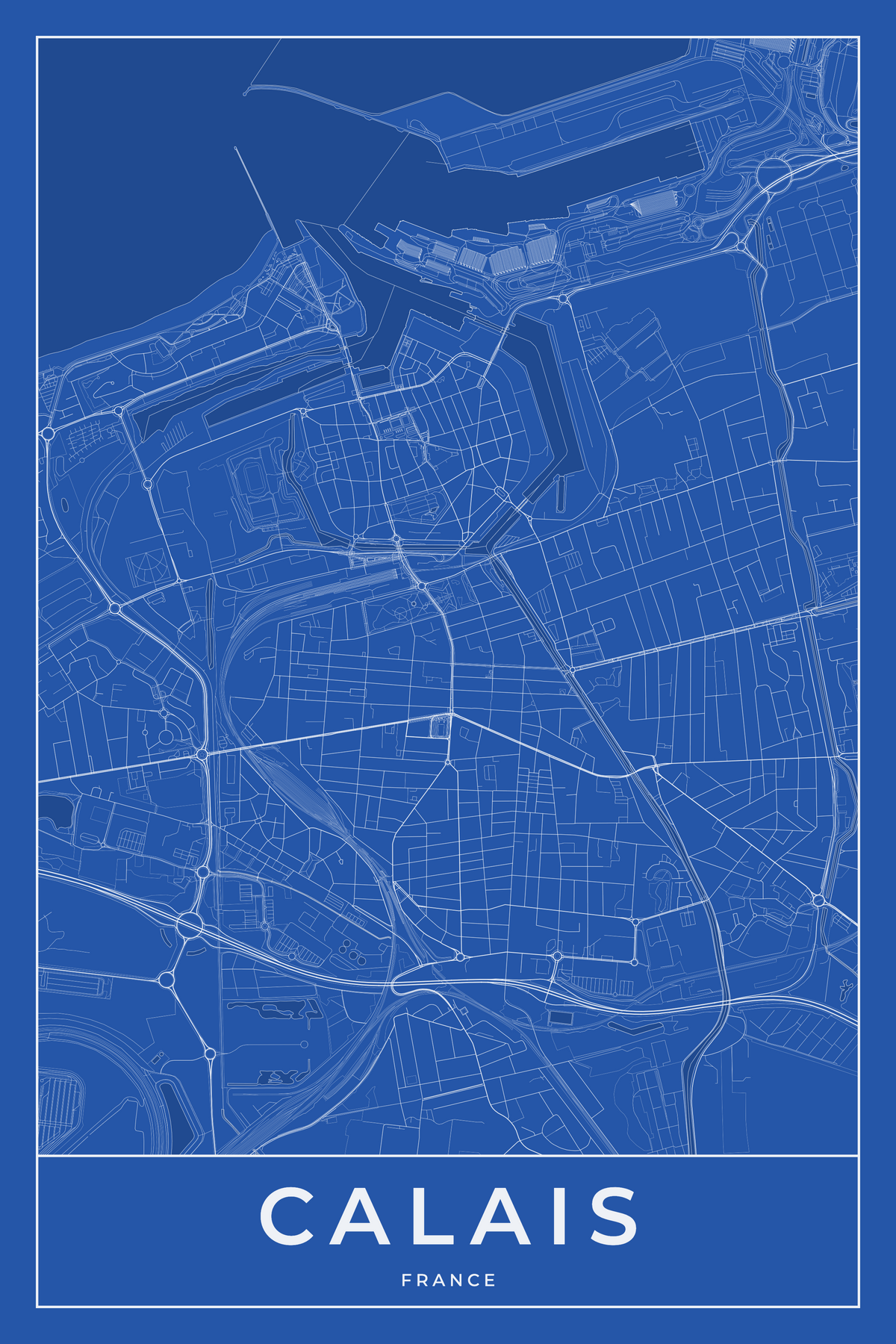 Carte de Calais bleue - Affiche personnalisée