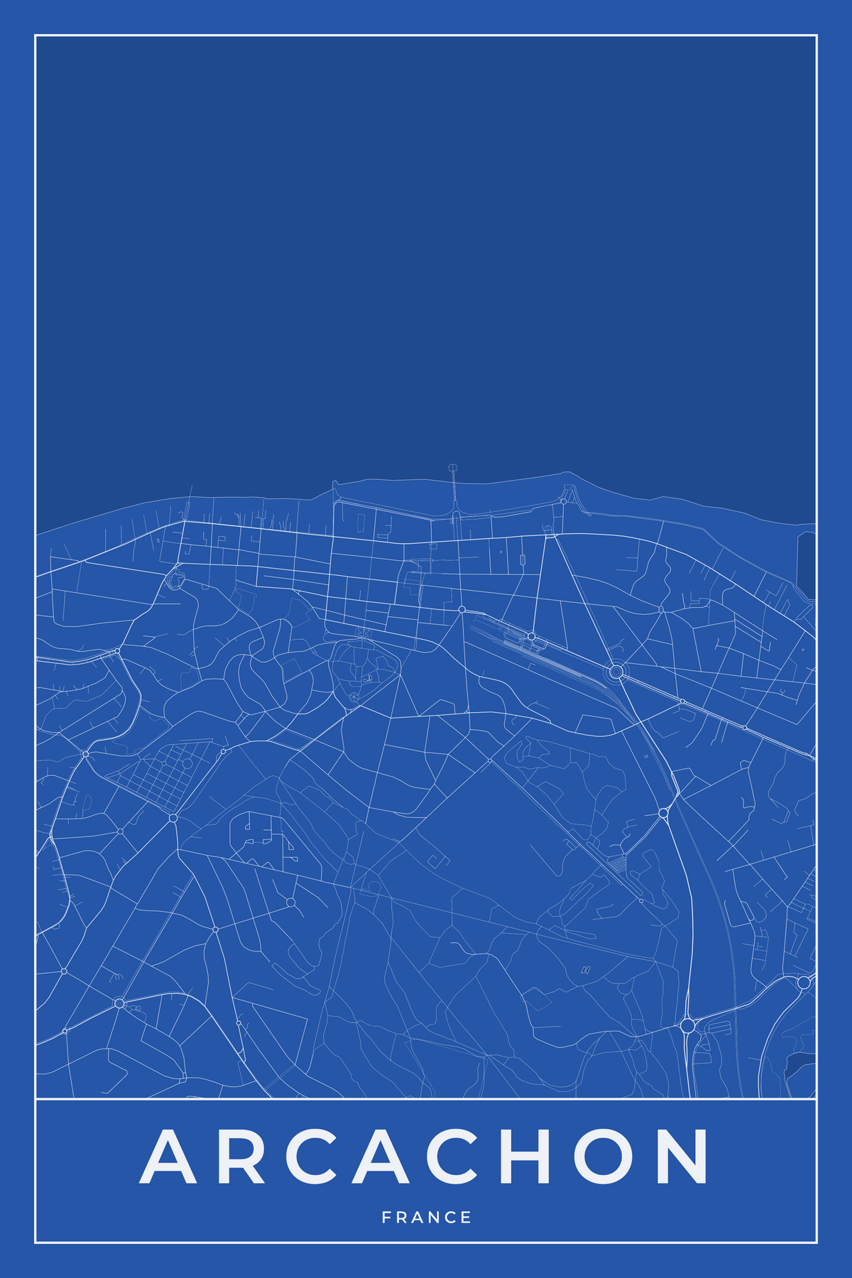 Carte d'Arcachon bleue - Affiche personnalisée