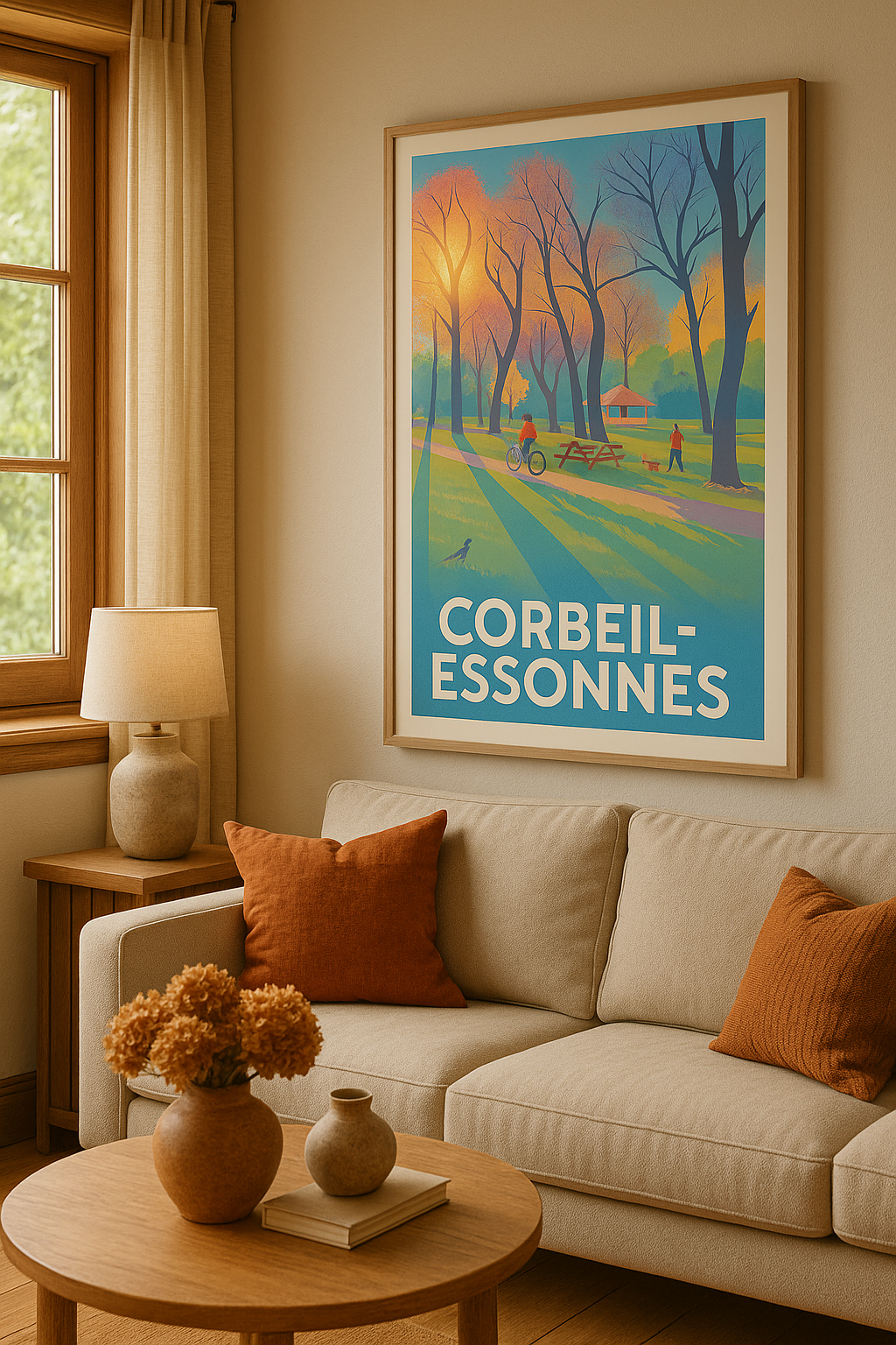 Affiche Corbeil-Essonnes — Promenades ensoleillées au parc · poster d'art de Corbeil-Essonnes