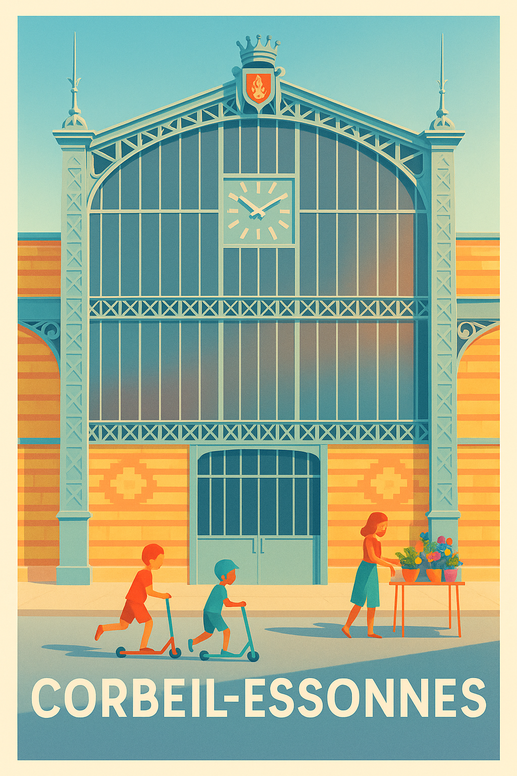 Affiche Corbeil-Essonnes — Charme et vie urbaine en toute légèreté · poster d'art de Corbeil-Essonnes