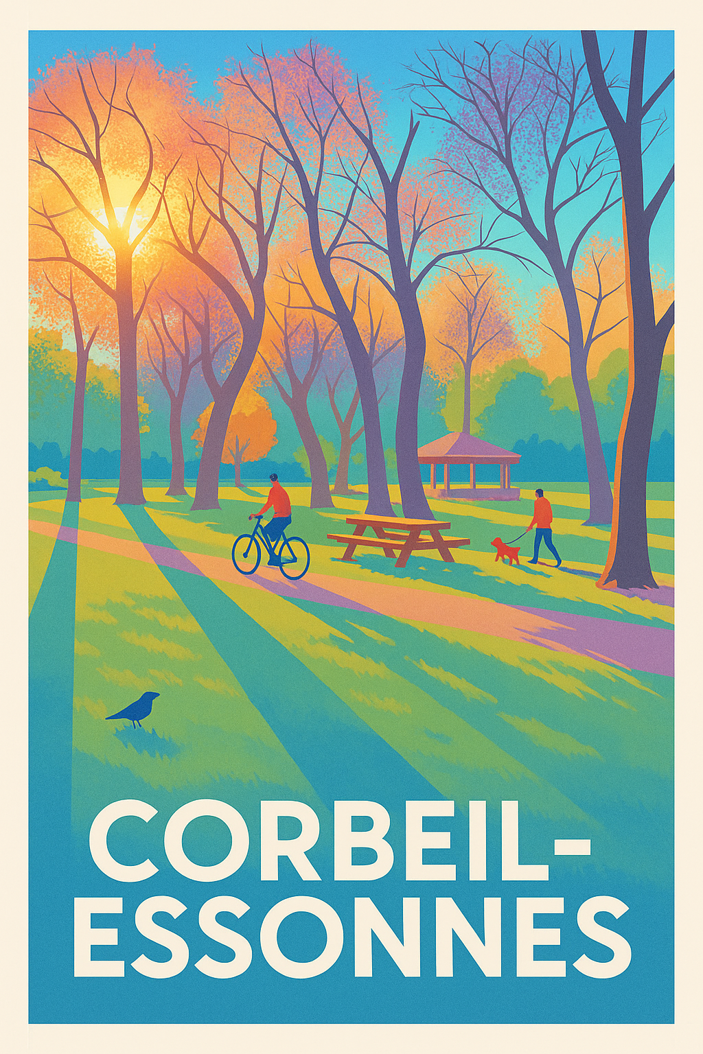 Affiche Corbeil-Essonnes — Promenades ensoleillées au parc · poster d'art de Corbeil-Essonnes