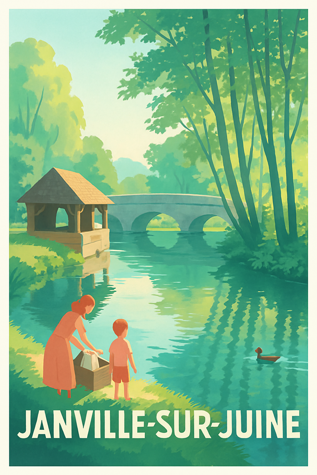 Essonne France Pas de Cadre / 20 × 30cm Affiche de Janville-sur-Juine - Charme bucolique au fil de l'eau