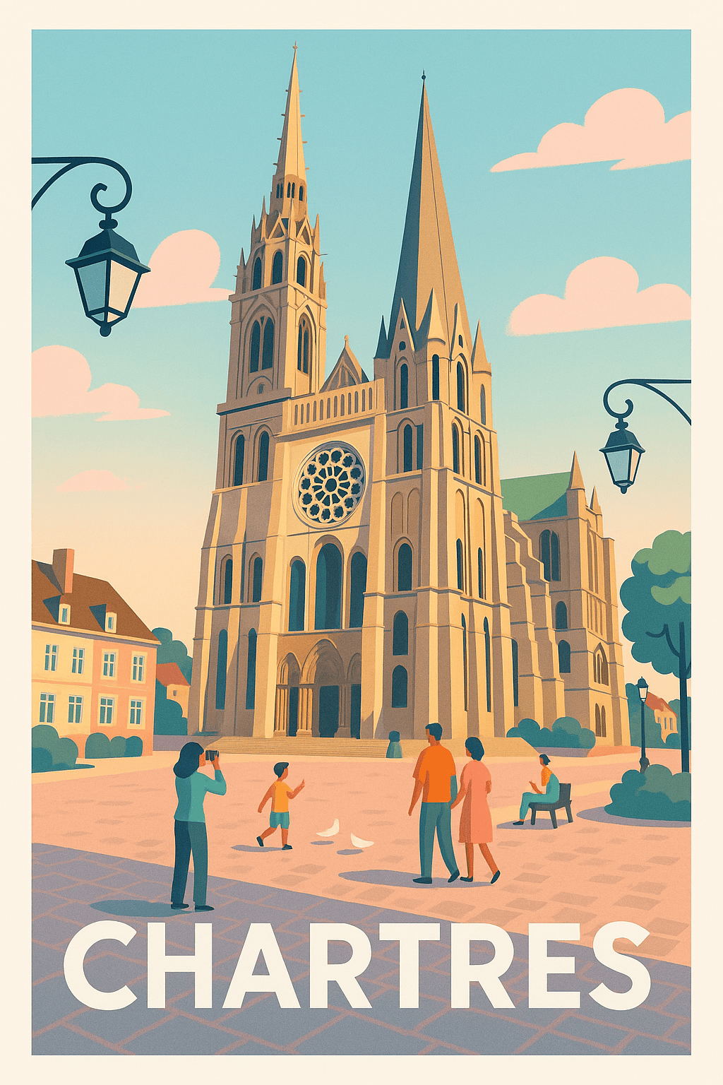 Eure-et-Loir France Pas de Cadre / 20 × 30cm Affiche Chartres - L'élégance intemporelle de la cathédrale