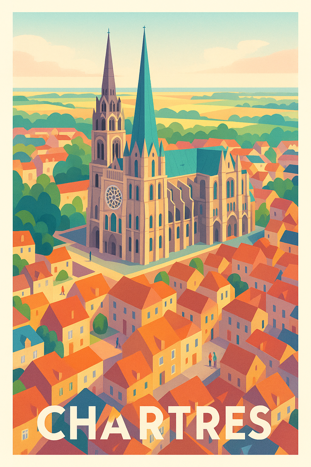 Eure-et-Loir France Pas de Cadre / 20 × 30cm Affiche Chartres - L'emblématique cathédrale au cœur de la cité