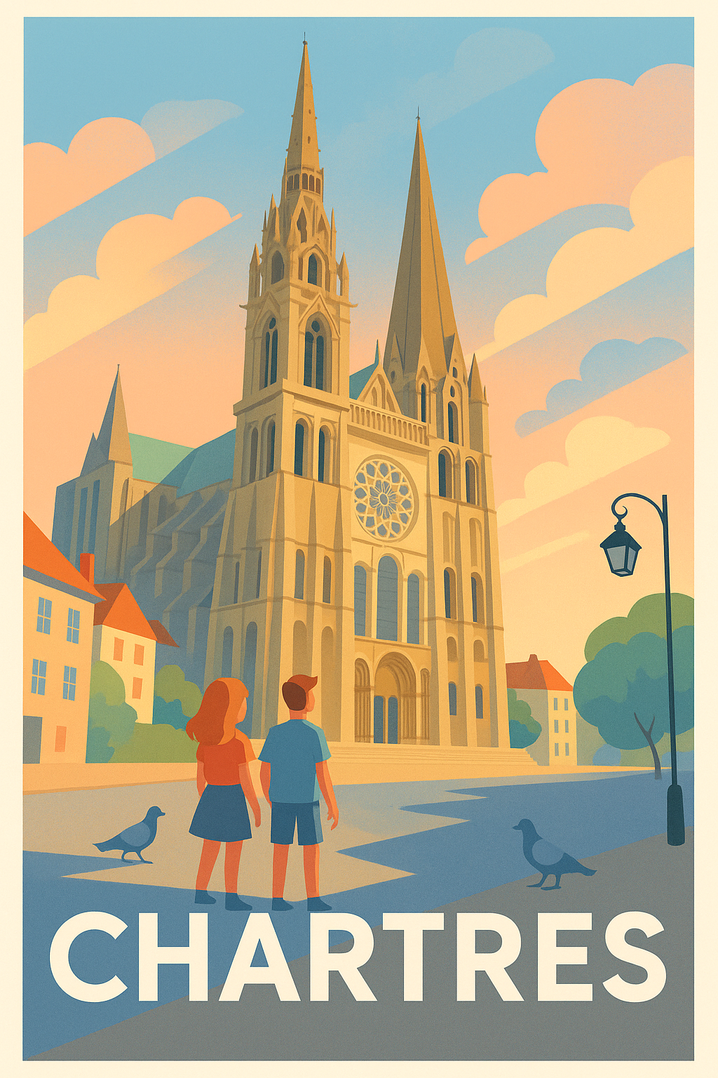 Eure-et-Loir France Pas de Cadre / 20 × 30cm Affiche de Chartres - L'élégance de la Cathédrale gothique