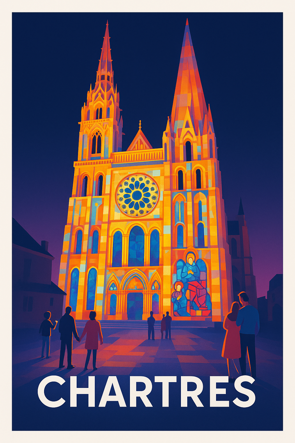 Eure-et-Loir France Pas de Cadre / 20 × 30cm Affiche de Chartres - Lumières et mystères de la cathédrale