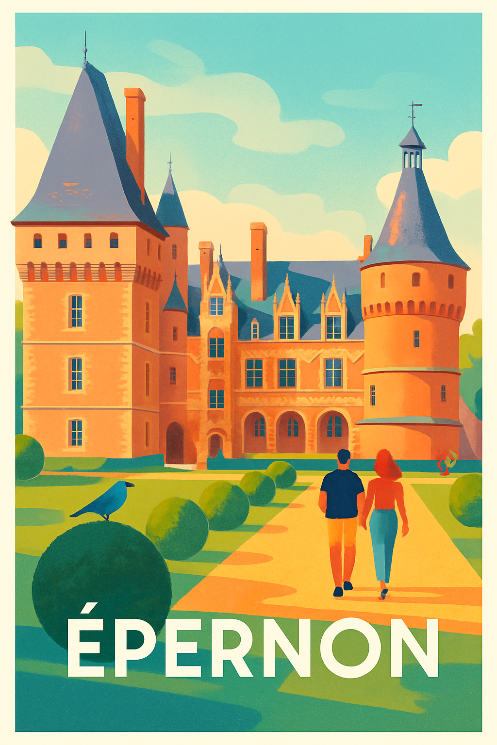 Eure-et-Loir France Pas de Cadre / 20 × 30cm Affiche de Épernon - Flânerie au château emblématique