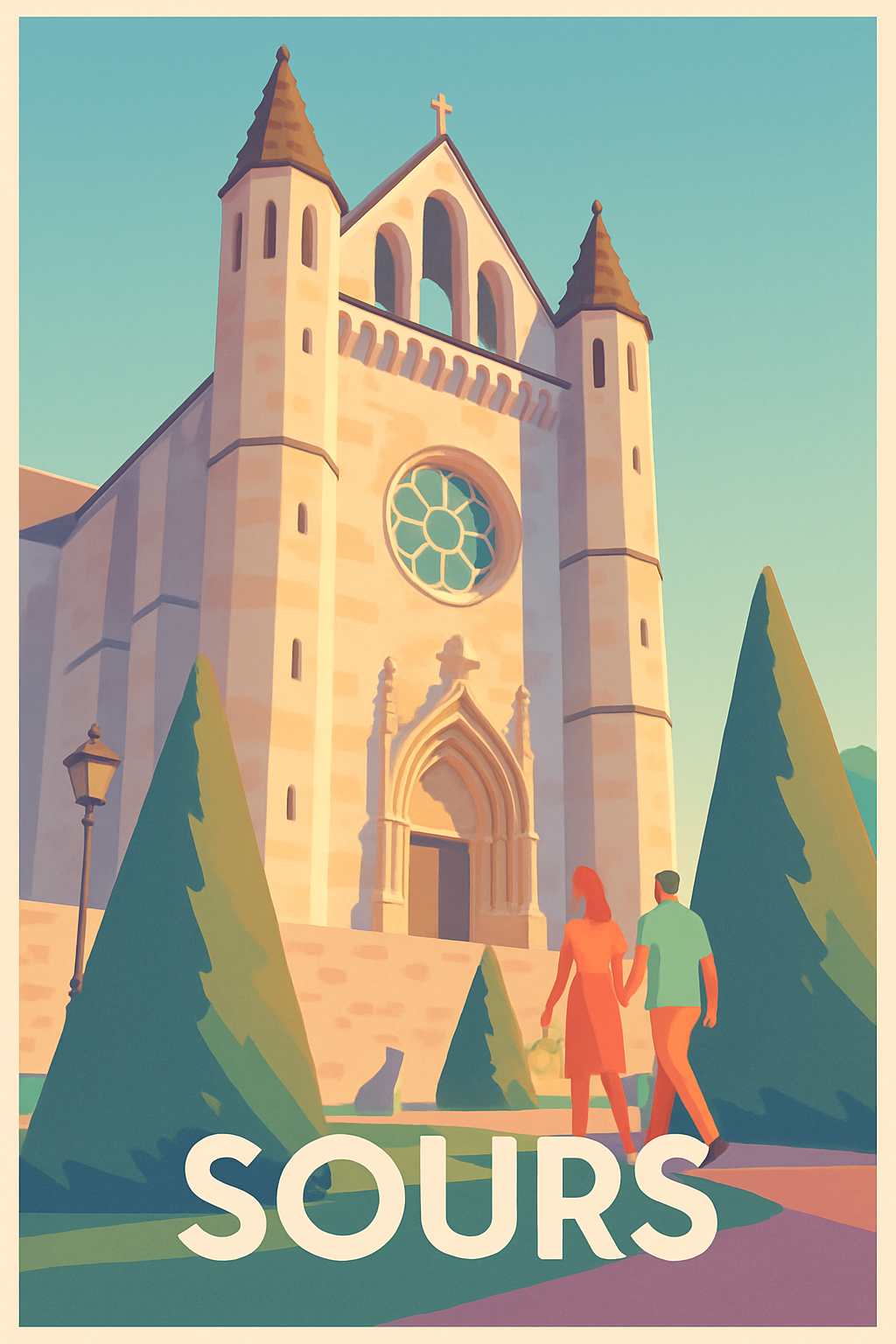 Eure-et-Loir France Pas de Cadre / 20 × 30cm Affiche de Sours - Charme historique et romantisme doux