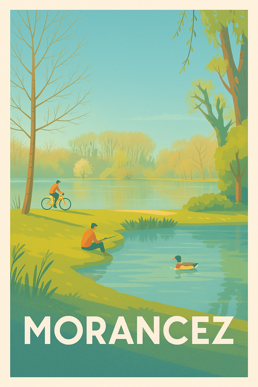 Eure-et-Loir France Pas de Cadre / 20 × 30cm Affiche Morancez - Sérénité au bord de l'eau