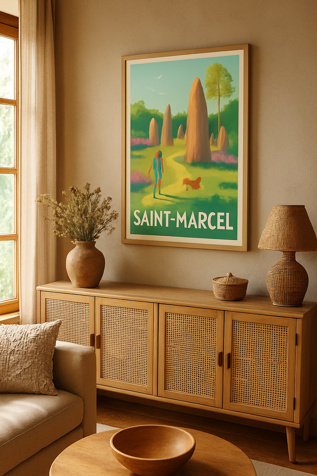 Affiche Saint-Marcel — Explorez les mystérieux menhirs en pleine nature · poster d'art de Saint-Marcel